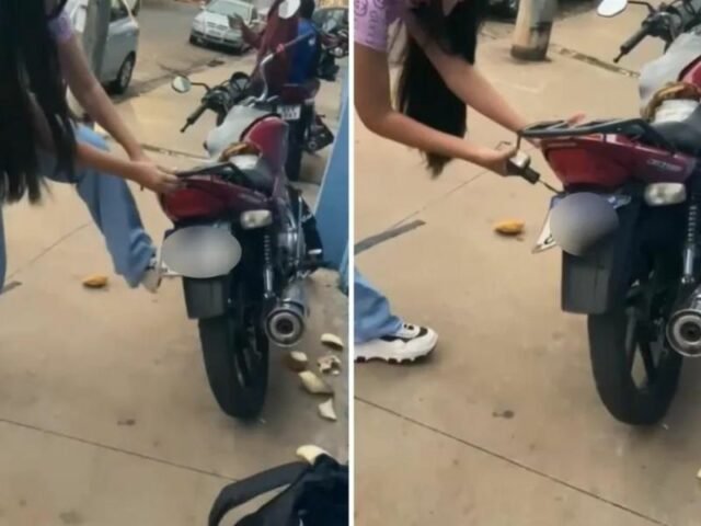Adolescentes descobrem que namoram o mesmo homem e quebram moto dele; veja vídeo