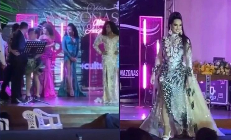 Candidata do Miss AM G4y se revolta com 3º lugar e larga ‘buquêzada’ na cabeça da organizadora do evento; veja o vídeo