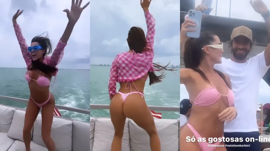 Deborah Secco mostra rebolado em biquíni fio dental durante férias em Miami