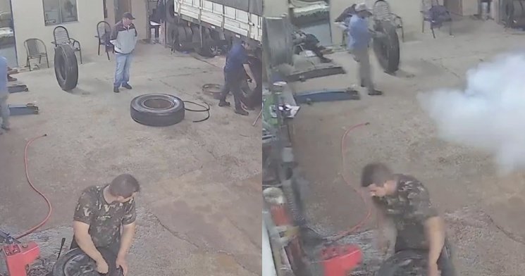 Mecânico m0rre após pneu de carreta explodir durante manutenção em borracharia; veja vídeo