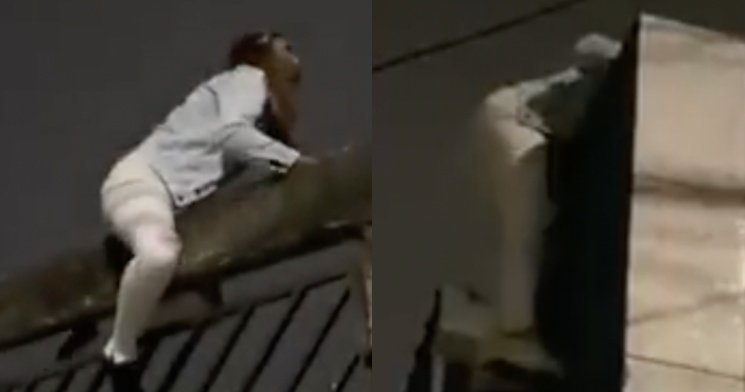 Mulher aranha escala muro para pegar ‘presente de Deus’ com blindada; veja vídeo
