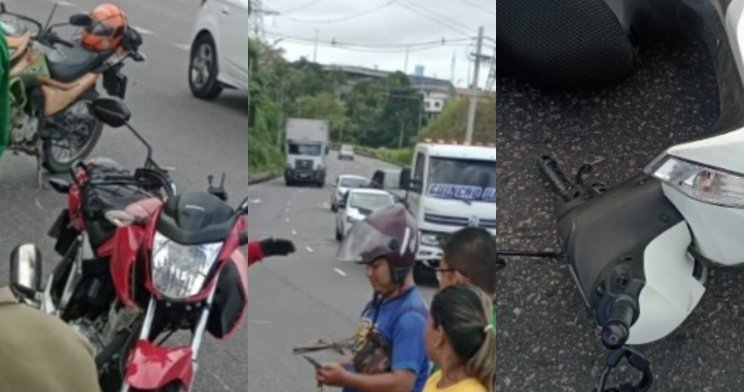 Mulher sofre acidente de moto na avenida das Flores e fica com fratura exposta