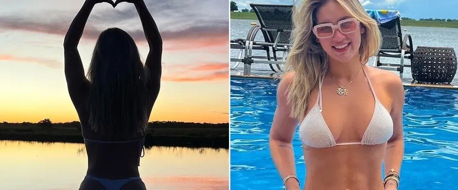 Poliana Rocha, mulher de Leonardo, posa de fio-dental: ‘Igual a Virginia’