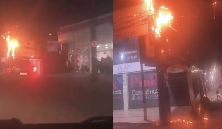 Poste explode e pega fogo na Zona Leste de Manaus; veja vídeo