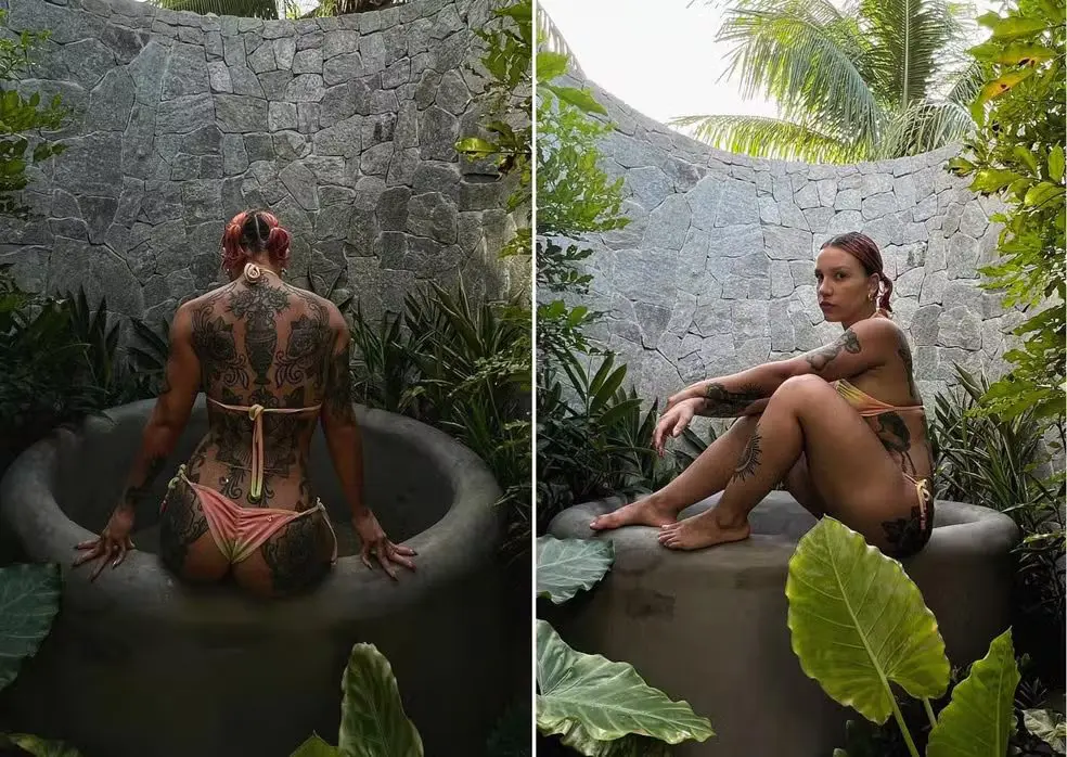 Priscilla publica foto e revela costas e bumbum cobertos de tatuagens; veja