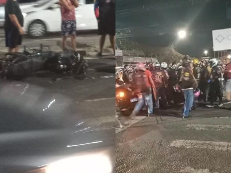 VÍDEO: Acidente gera confusão entre motociclistas e motoristas em Manaus